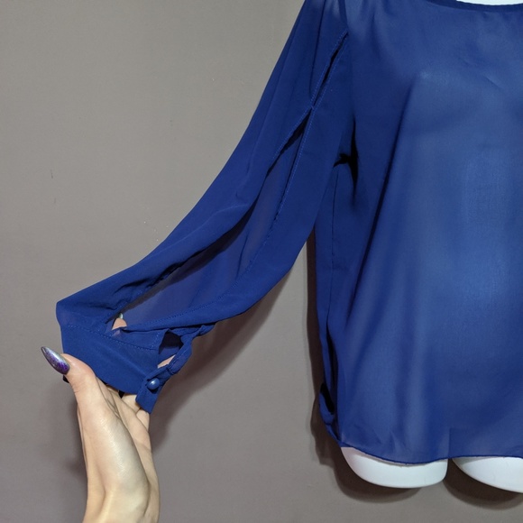 Blue sheer long sleeve blouse - Picture 3 of 3